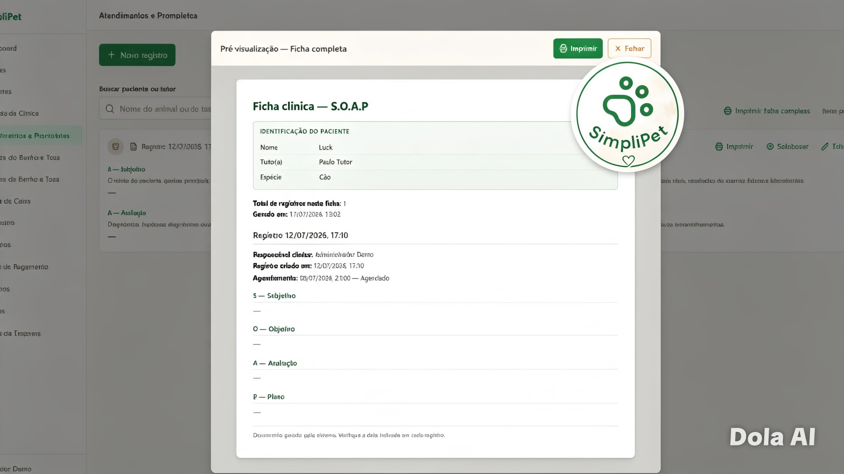 Visão semanal da agenda veterinária no SimpliPet, com todos os horários do dia
